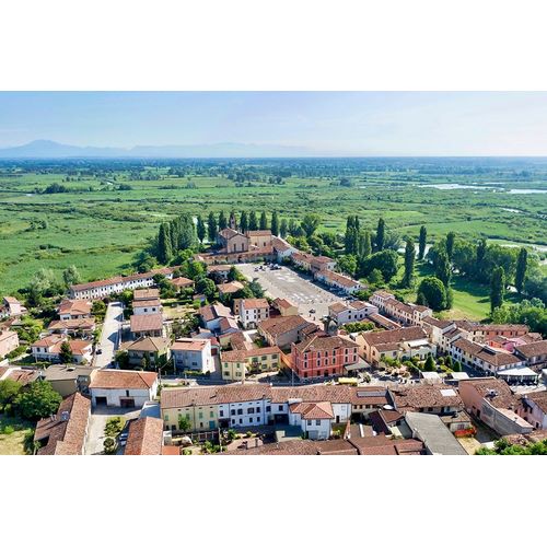 Italy-Mantova-Le Grazie village-Basilica and square-Mincio river valley in the background